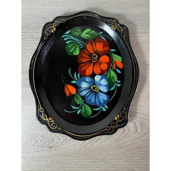 Set of 6 Vintage Russian Hand-Painted Metal Trays –Floral Zhostovo Folk Art USSR - Picture 7 of 11